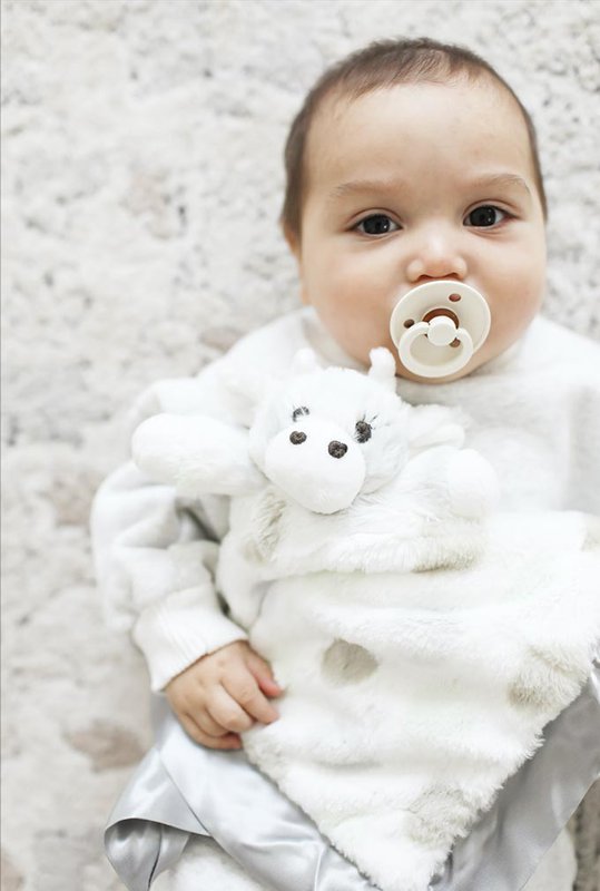 Baby with giraffe lovey