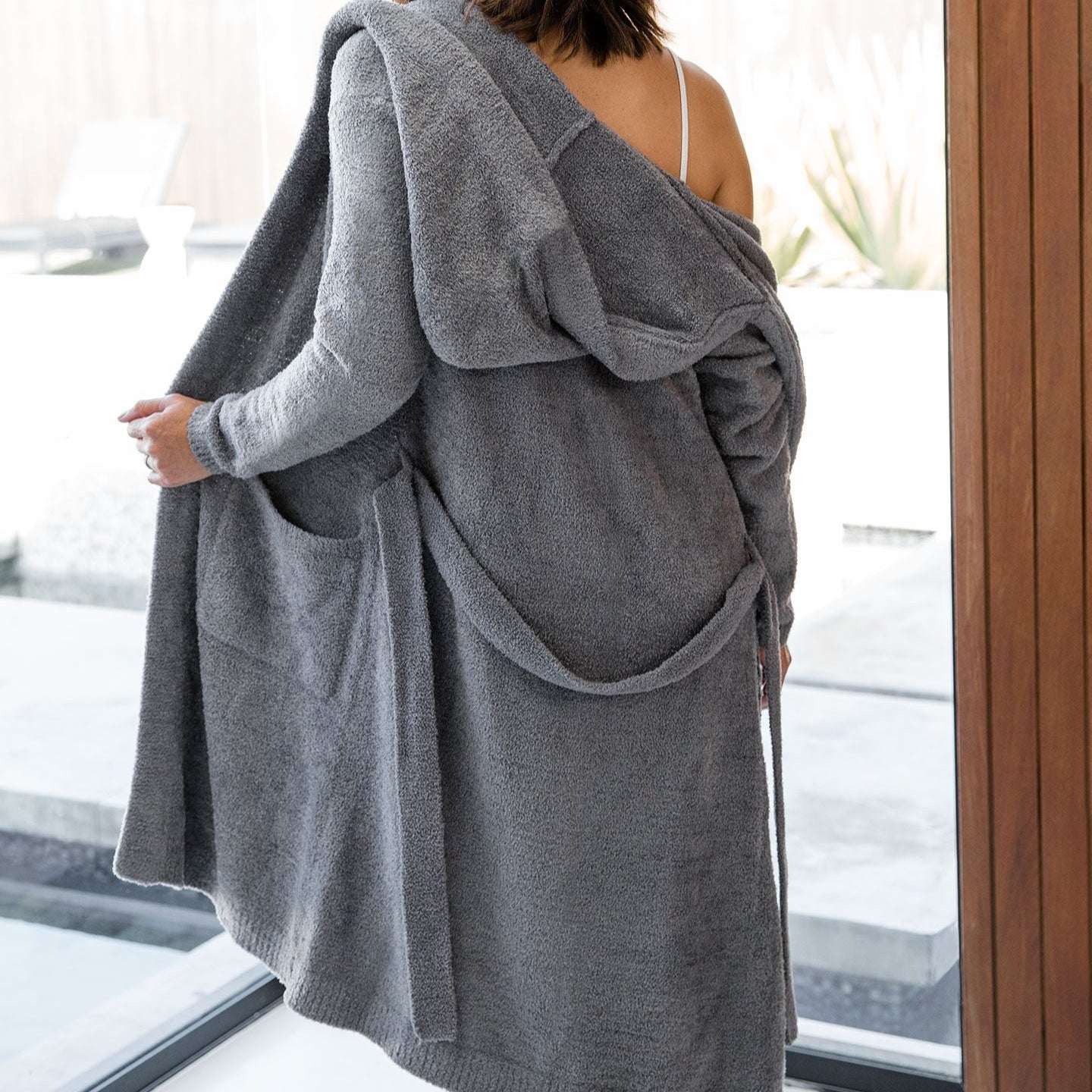 Robe de Fleurs ダークグレー XS Dolce Hoodie Robe | Lightweight Loungewear for Everyday Luxury
